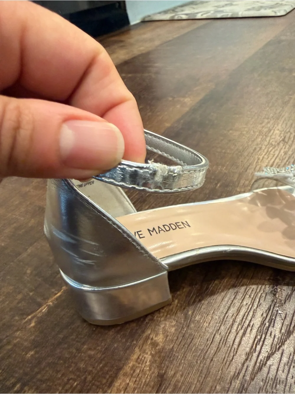 Steve Madden Silver Floral Ankle-Strap Sandals with Rhinestone Flowers
